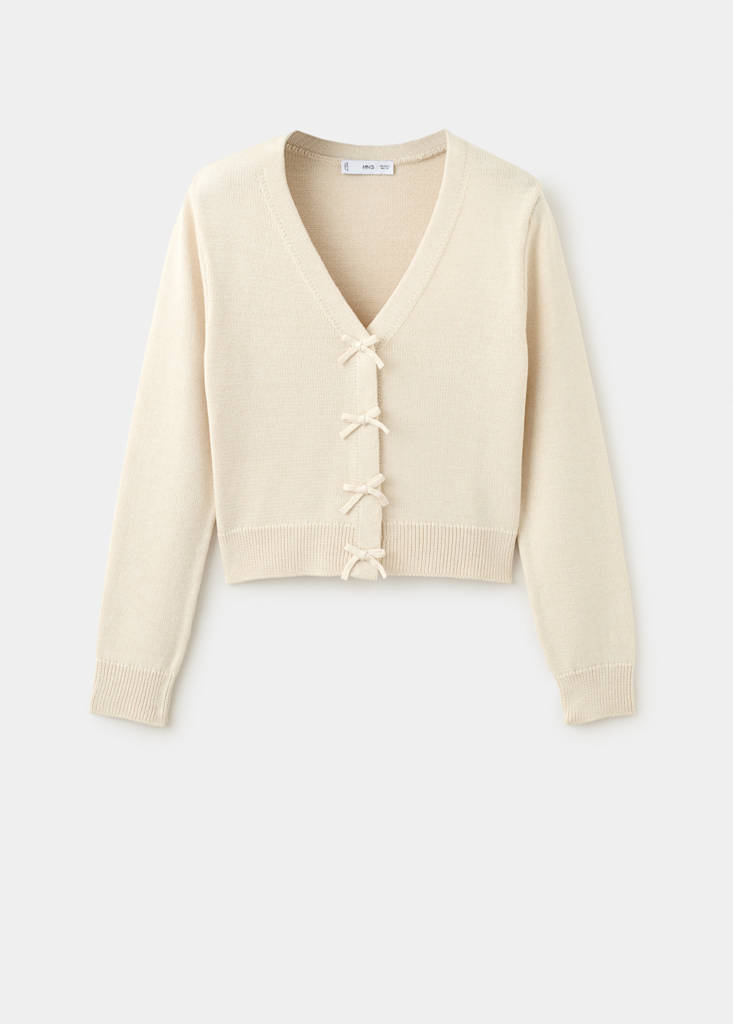Knitted cardigan with ties — Ecru