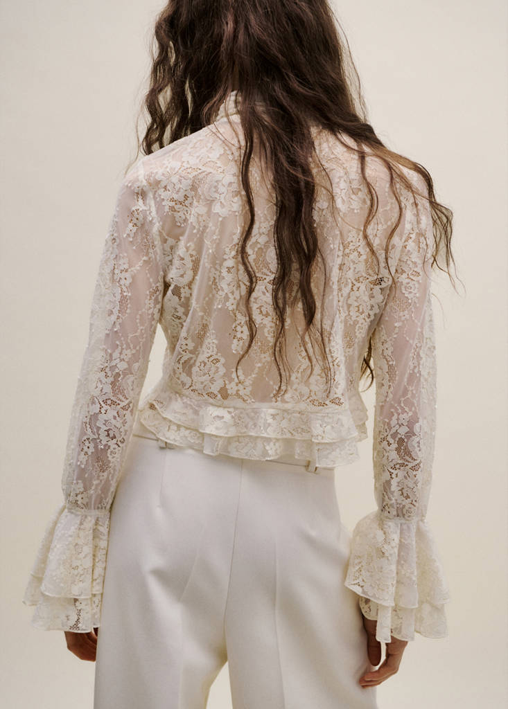 Ruffled embroidered blouse — Ecru