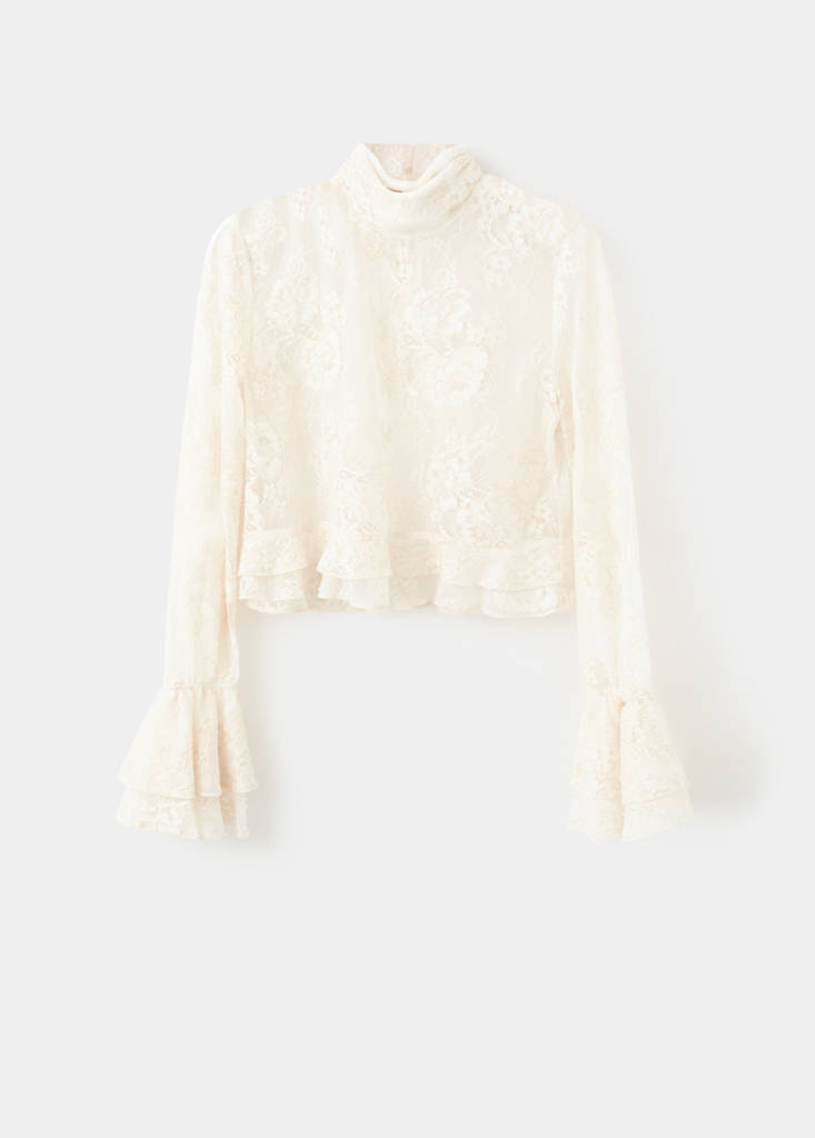 Ruffled embroidered blouse — Ecru