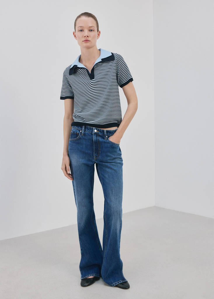 Knitted jumper with combined collar — Dark Navy