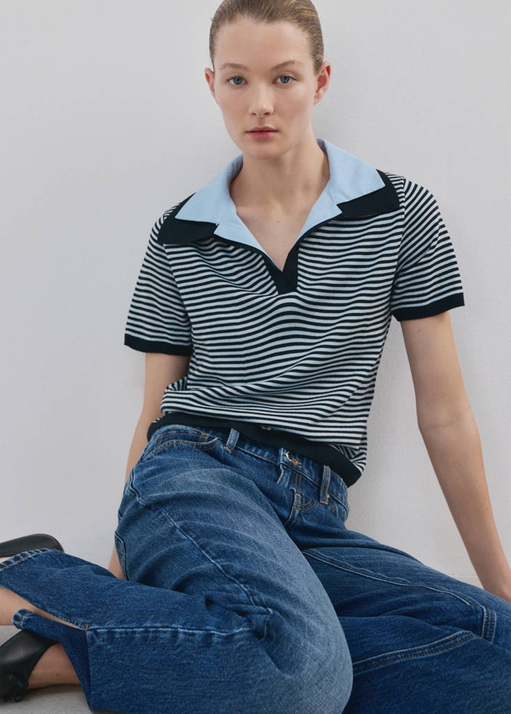 Knitted jumper with combined collar — Dark Navy