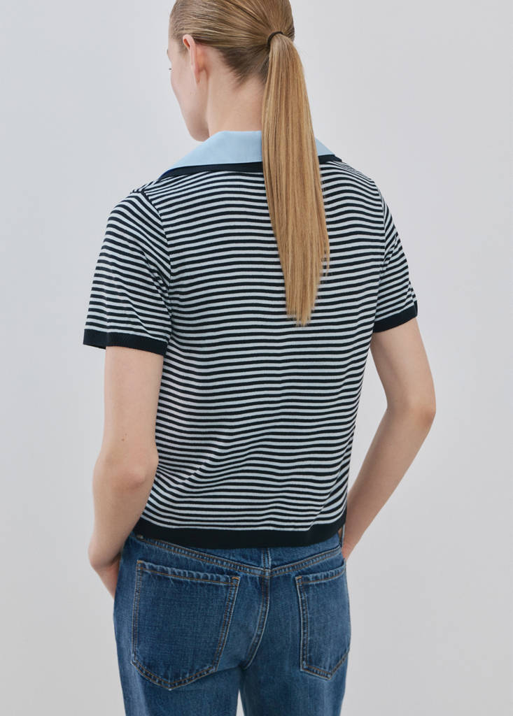 Knitted jumper with combined collar — Dark Navy
