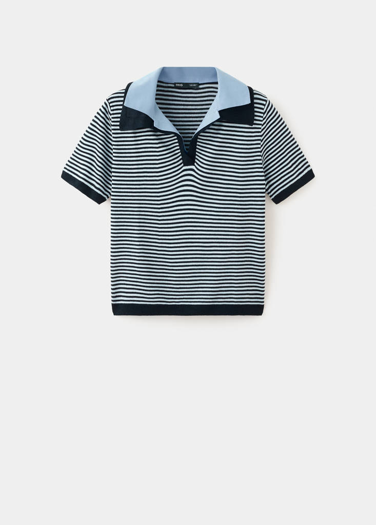 Knitted jumper with combined collar — Dark Navy