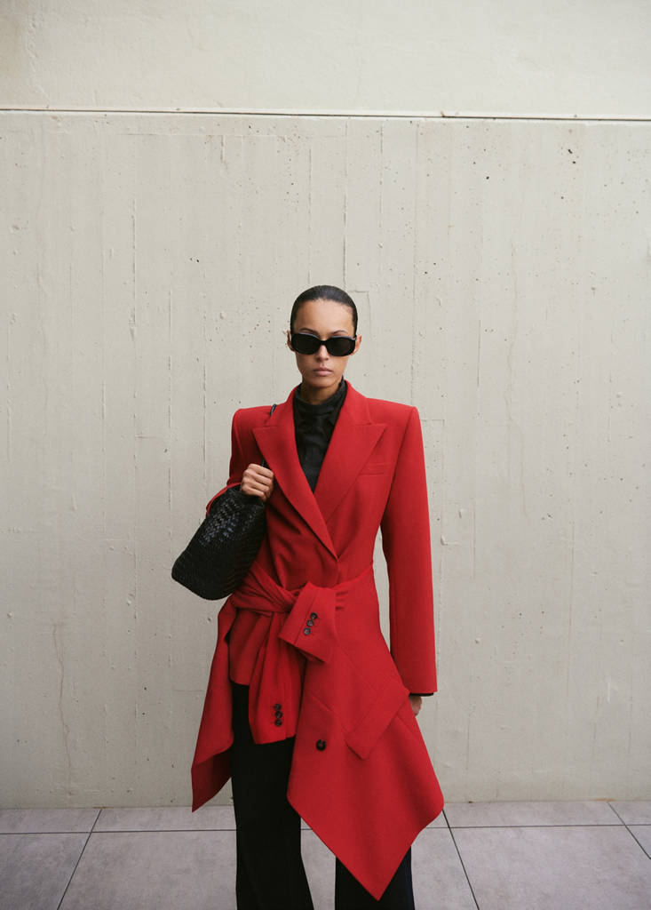 Fitted double-breasted blazer — Red
