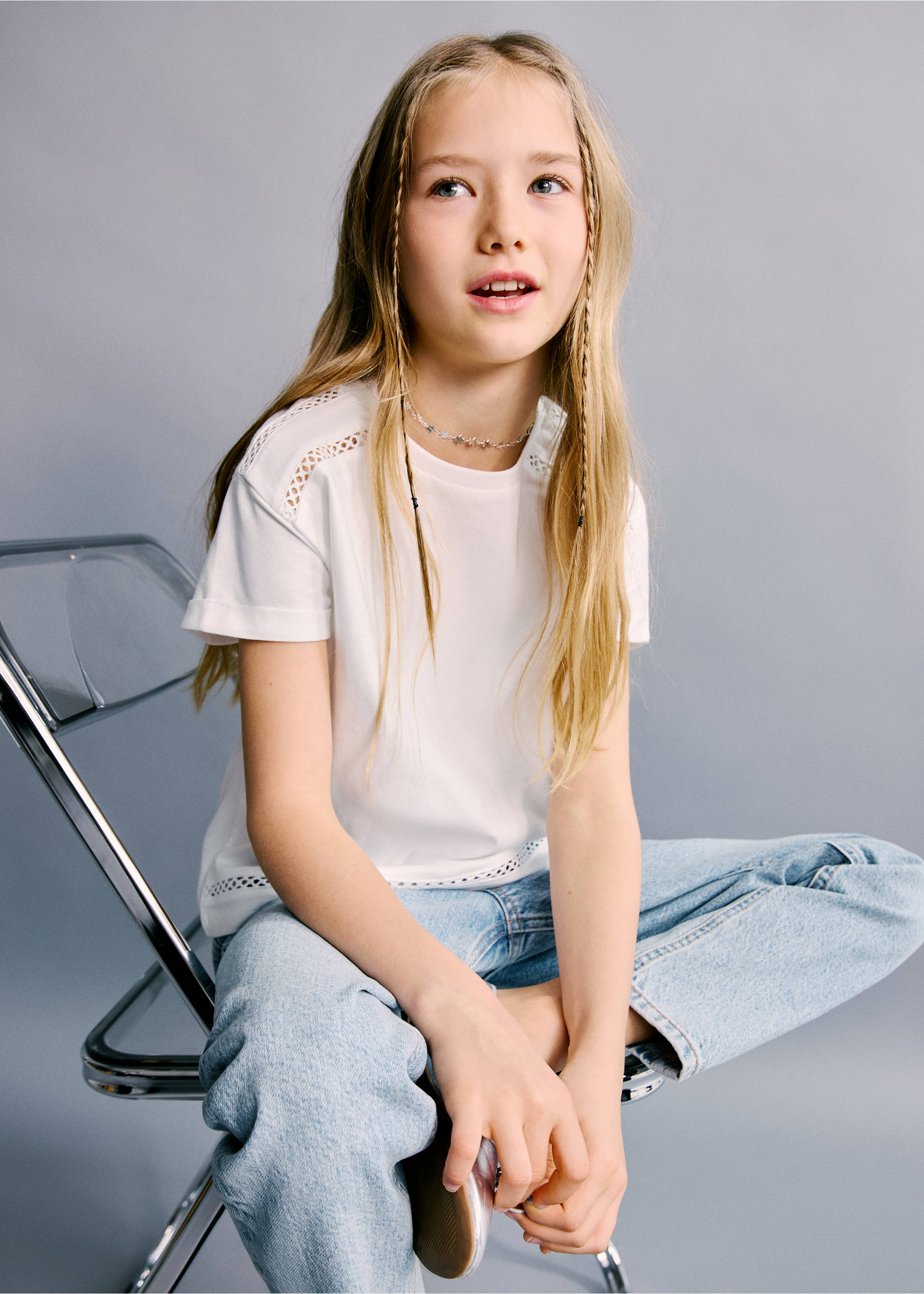 网眼细节T恤 - null, 灰白. Ref: 27054407-00.