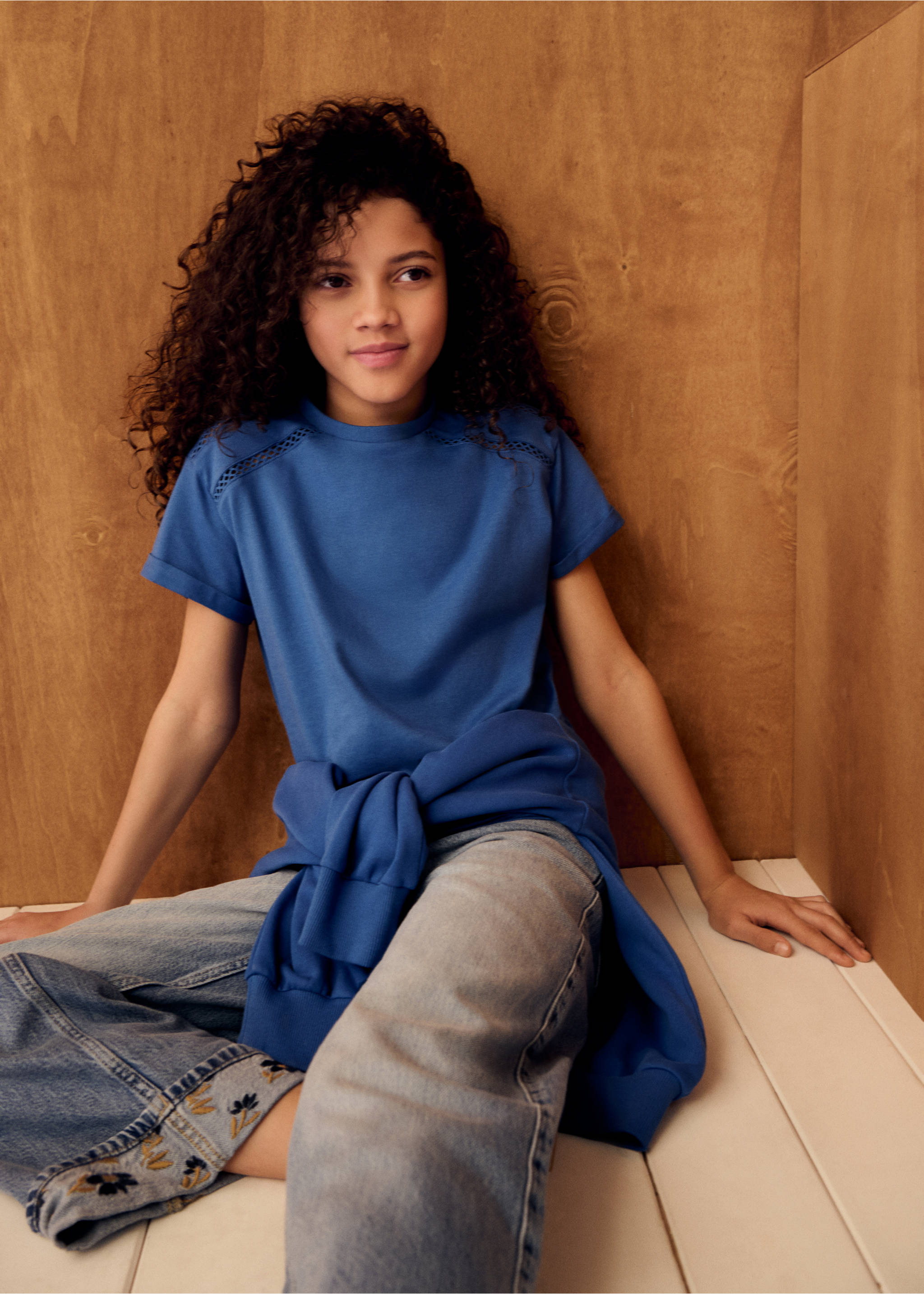 Openwork details T-shirt - Details of the article 5, Vibrant blue. Ref: 27054407-00.