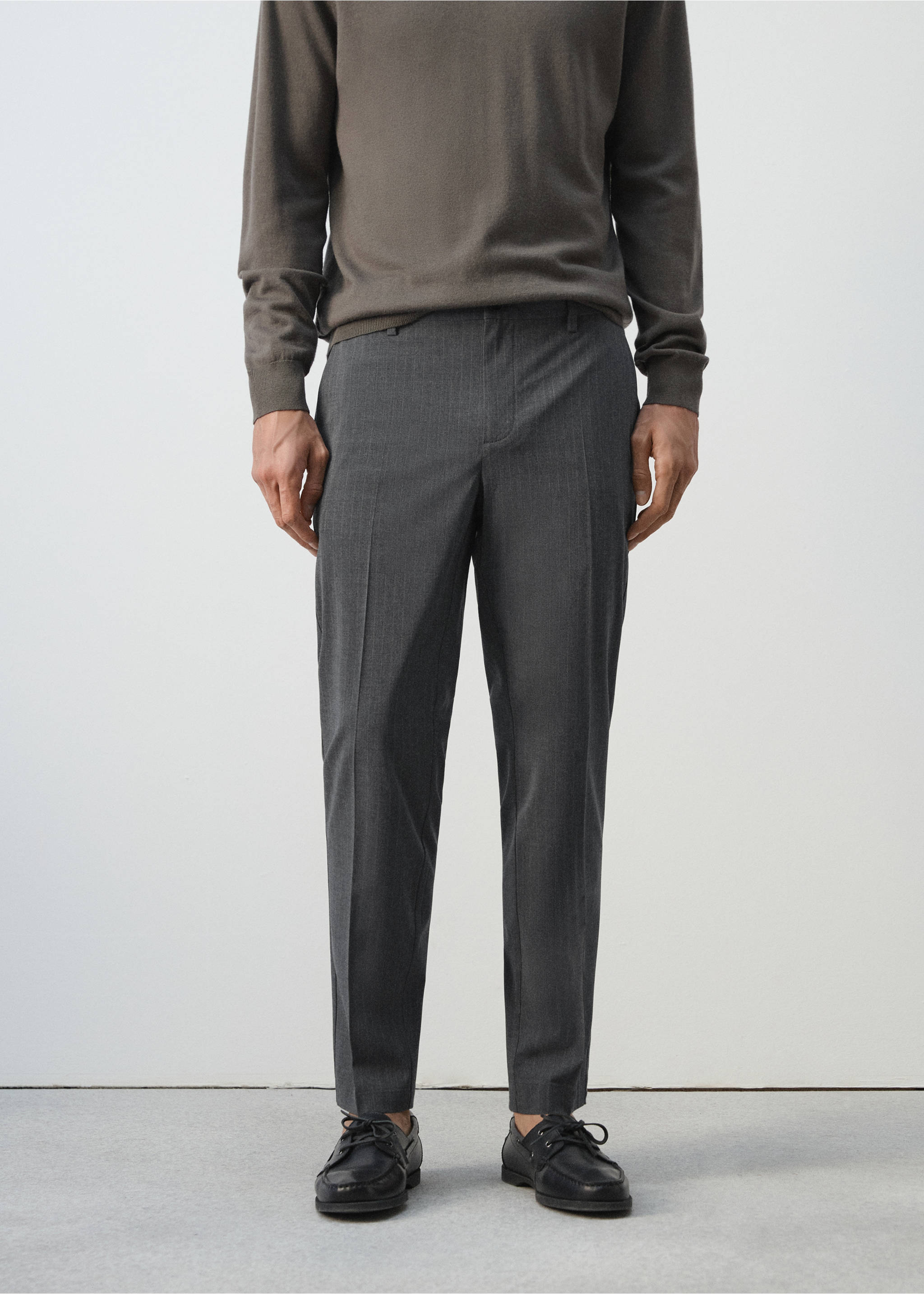 Cropped slim fit trousers - Medium plane, Grey. Ref: 27054410-00.
