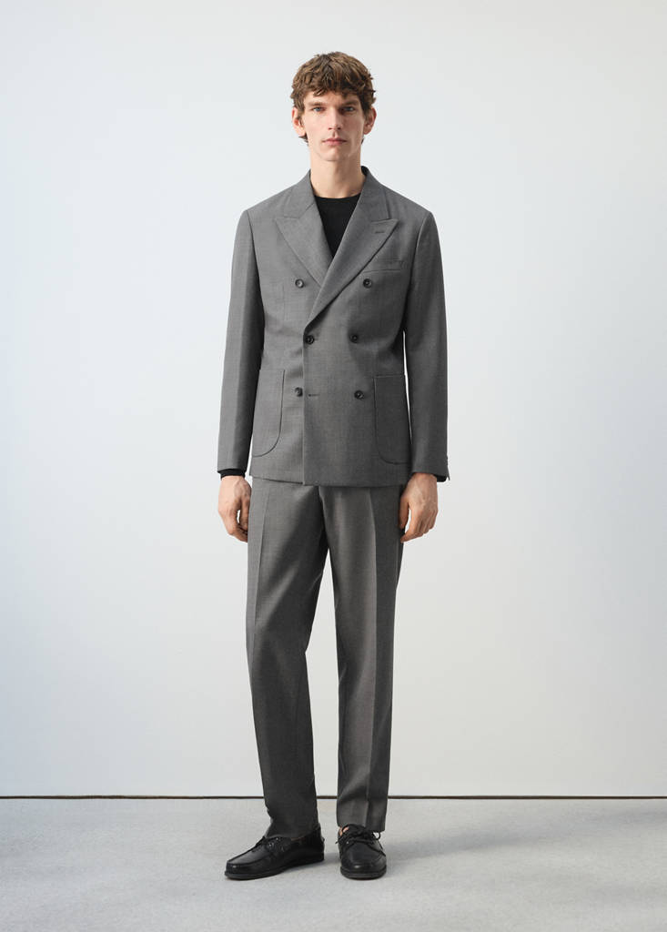 Ricardo regular fit double-breasted suit jacket — Grey