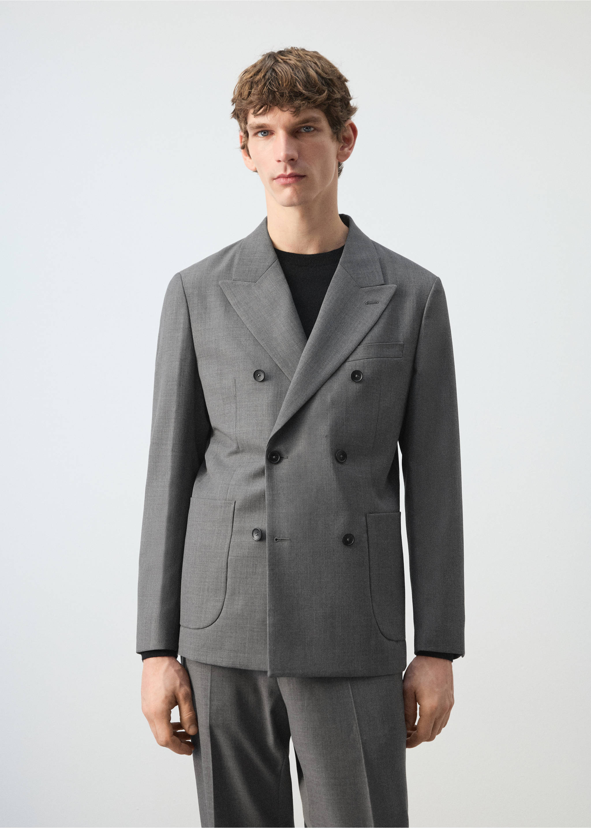Ricardo regular fit double-breasted suit jacket - Medium plane, Grey. Ref: 27054421-00.