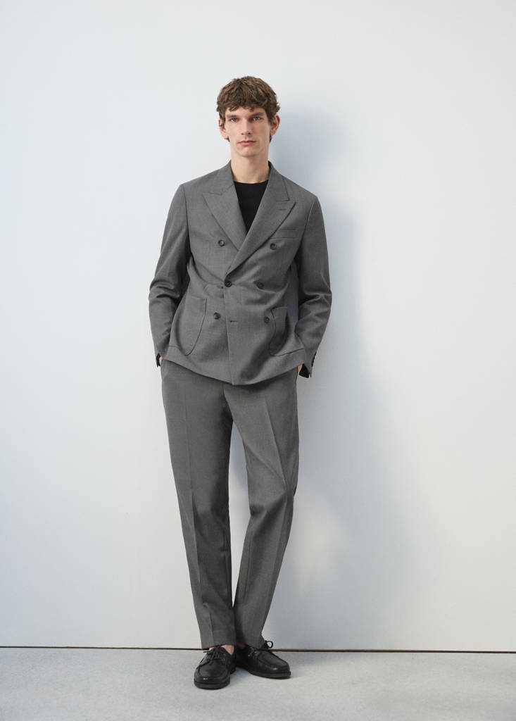 Ricardo regular fit double-breasted suit jacket — Grey