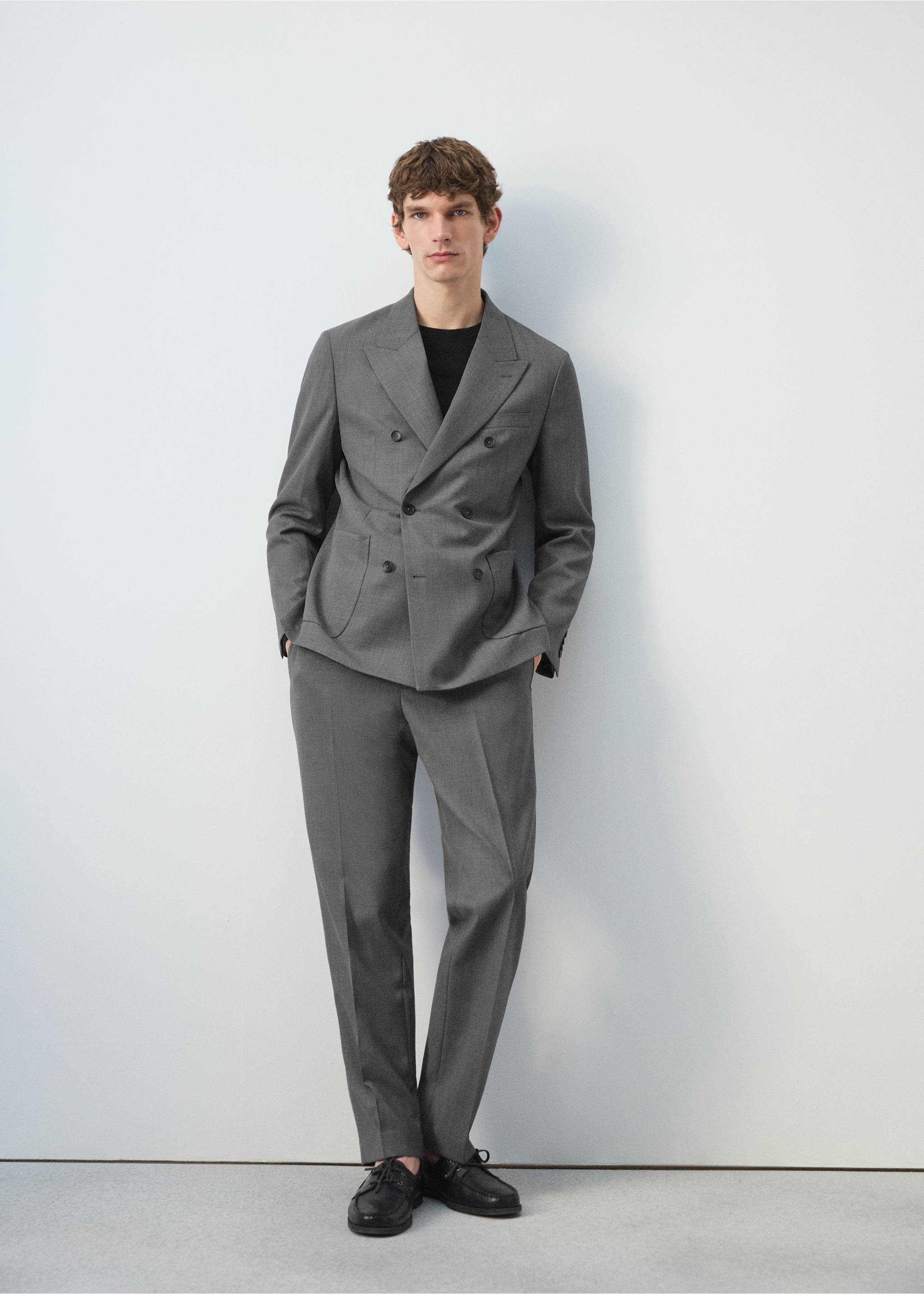 Ricardo regular fit double-breasted suit jacket - Details of the article 6, Grey. Ref: 27054421-00.