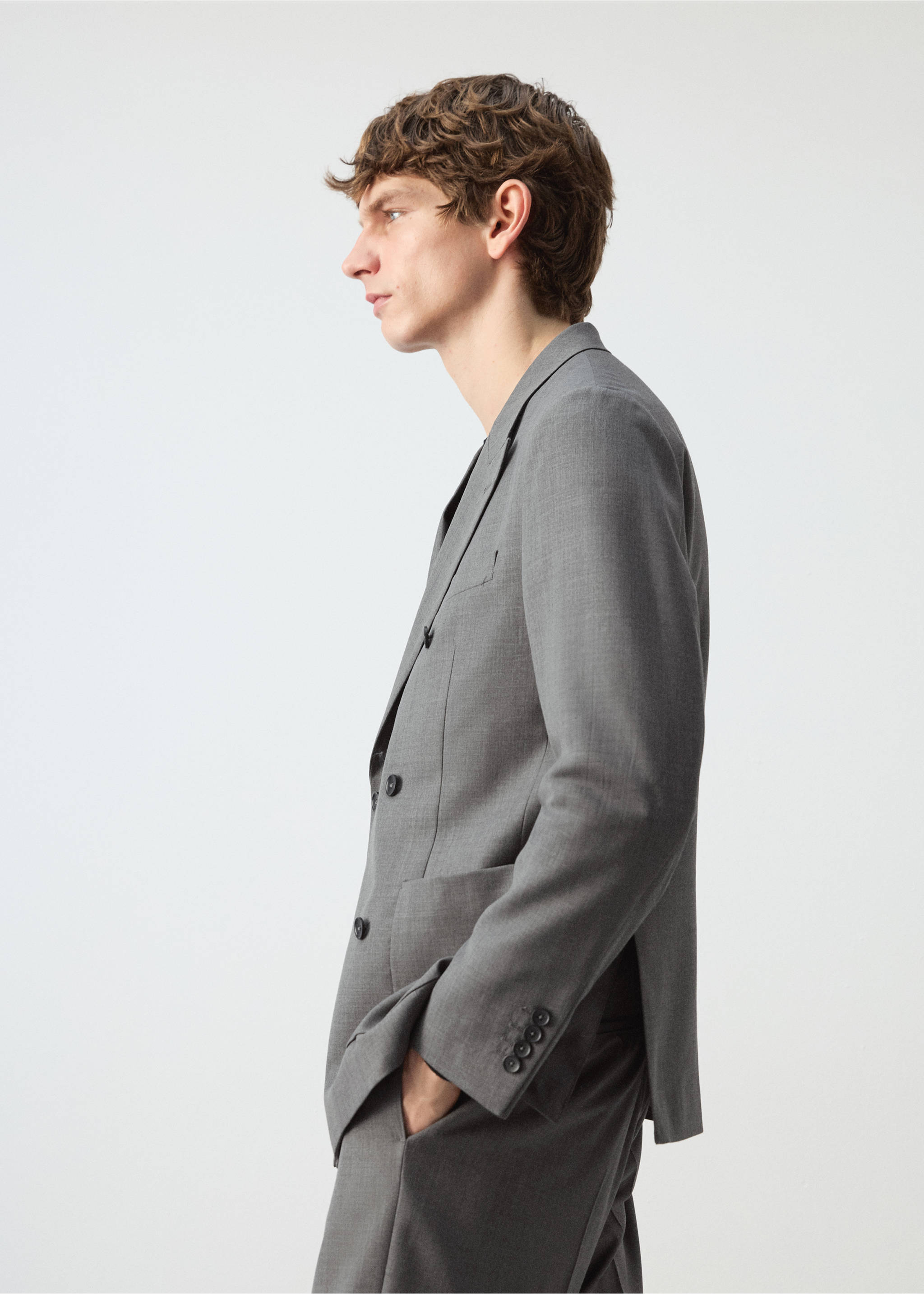 Ricardo regular fit double-breasted suit jacket - Details of the article 2, Grey. Ref: 27054421-00.