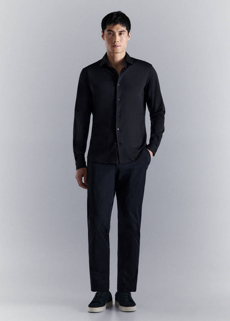 Slim fit comfort stretch non-iron cotton shirt — Navy