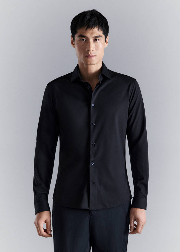 Slim fit comfort stretch non-iron cotton shirt — Navy