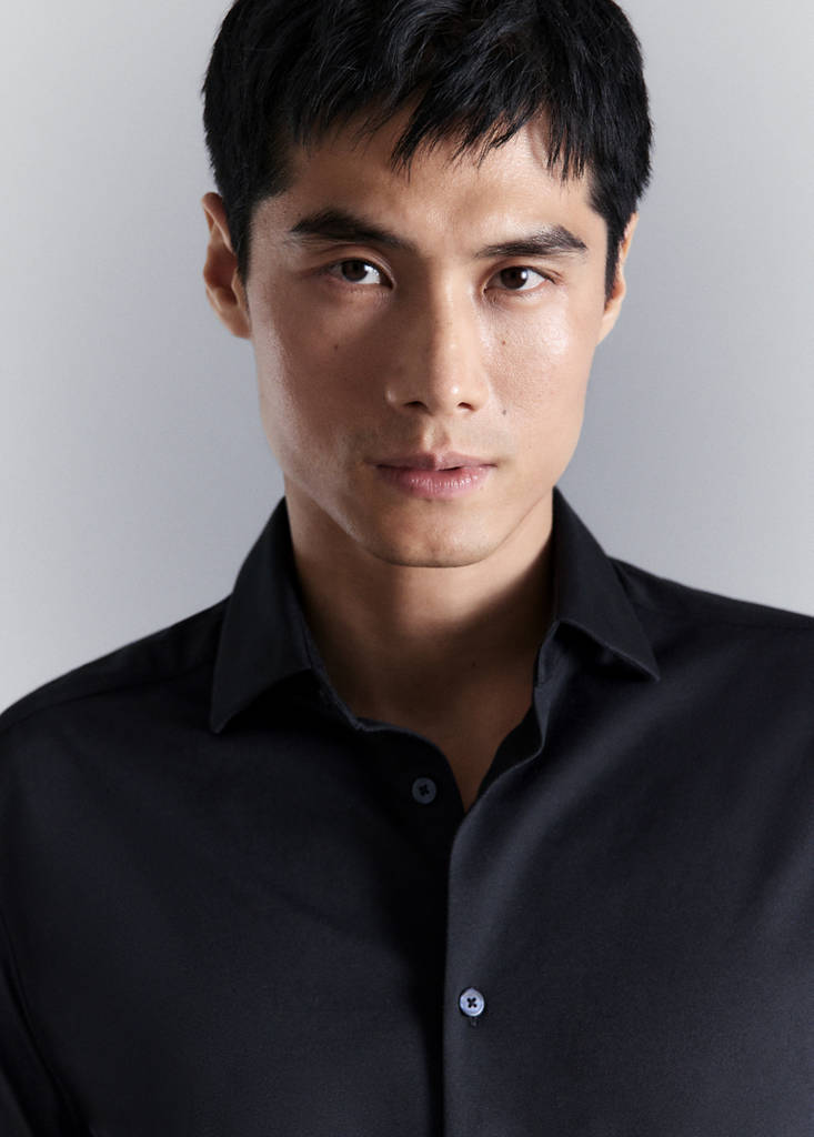 Slim fit comfort stretch non-iron cotton shirt — Navy