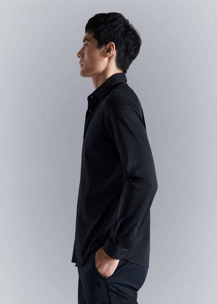 Slim fit comfort stretch non-iron cotton shirt — Navy