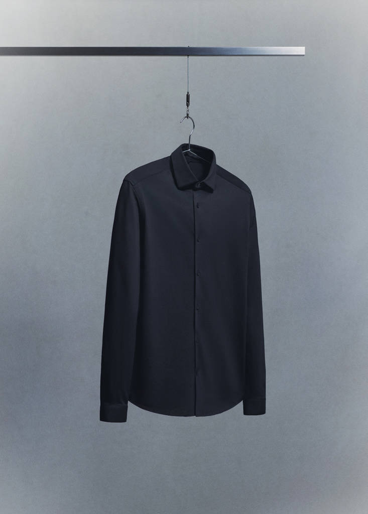 Slim fit comfort stretch non-iron cotton shirt — Navy
