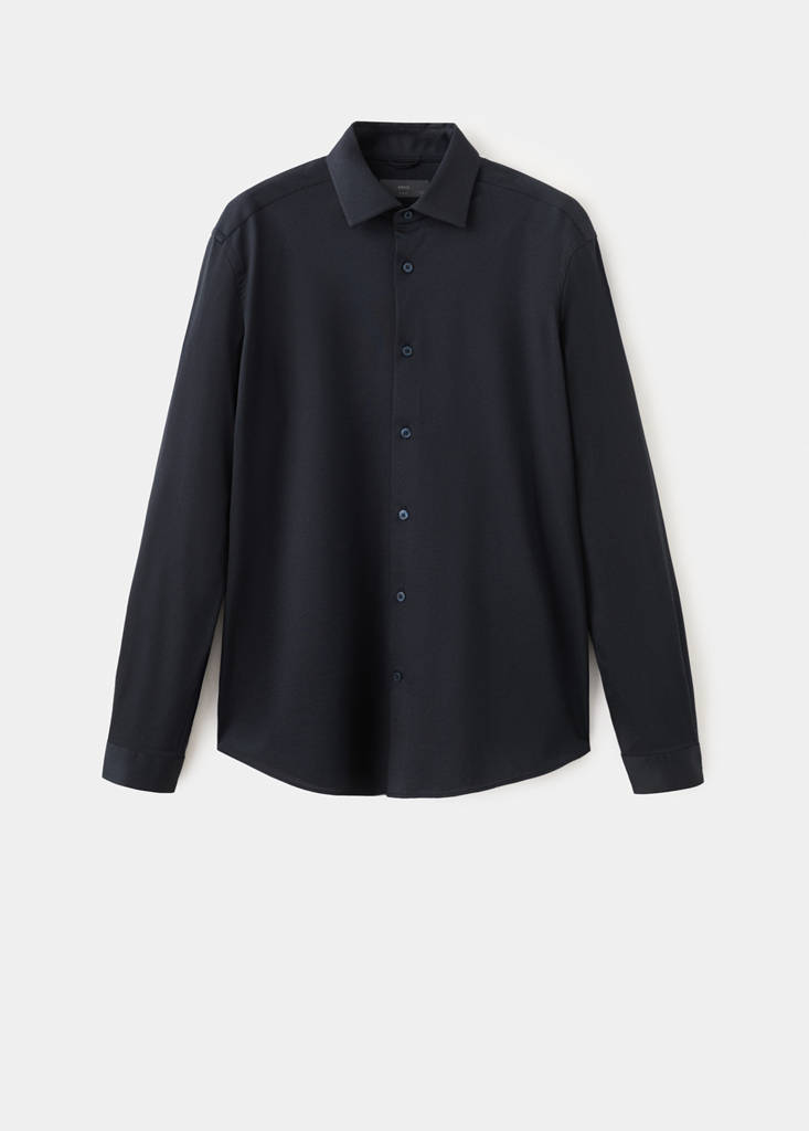 Slim fit comfort stretch non-iron cotton shirt — Navy