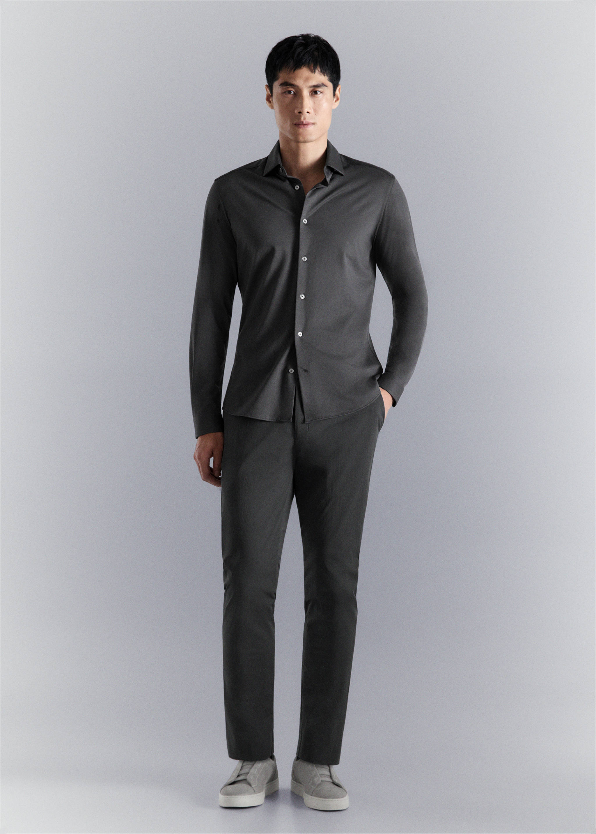 Slim fit comfort stretch non-iron cotton shirt - General plane