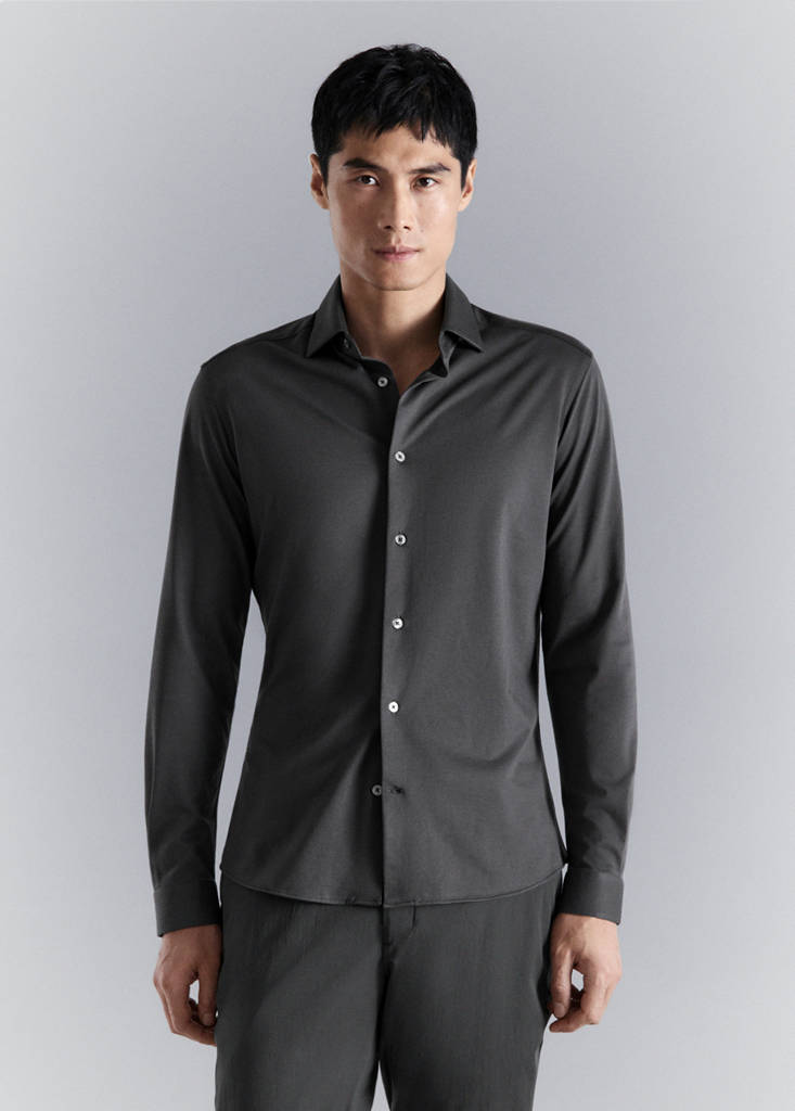 Slim fit comfort stretch non-iron cotton shirt — Charcoal