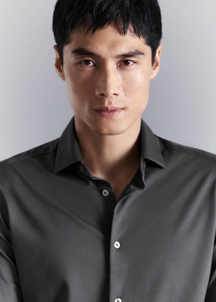 Slim fit comfort stretch non-iron cotton shirt — Charcoal