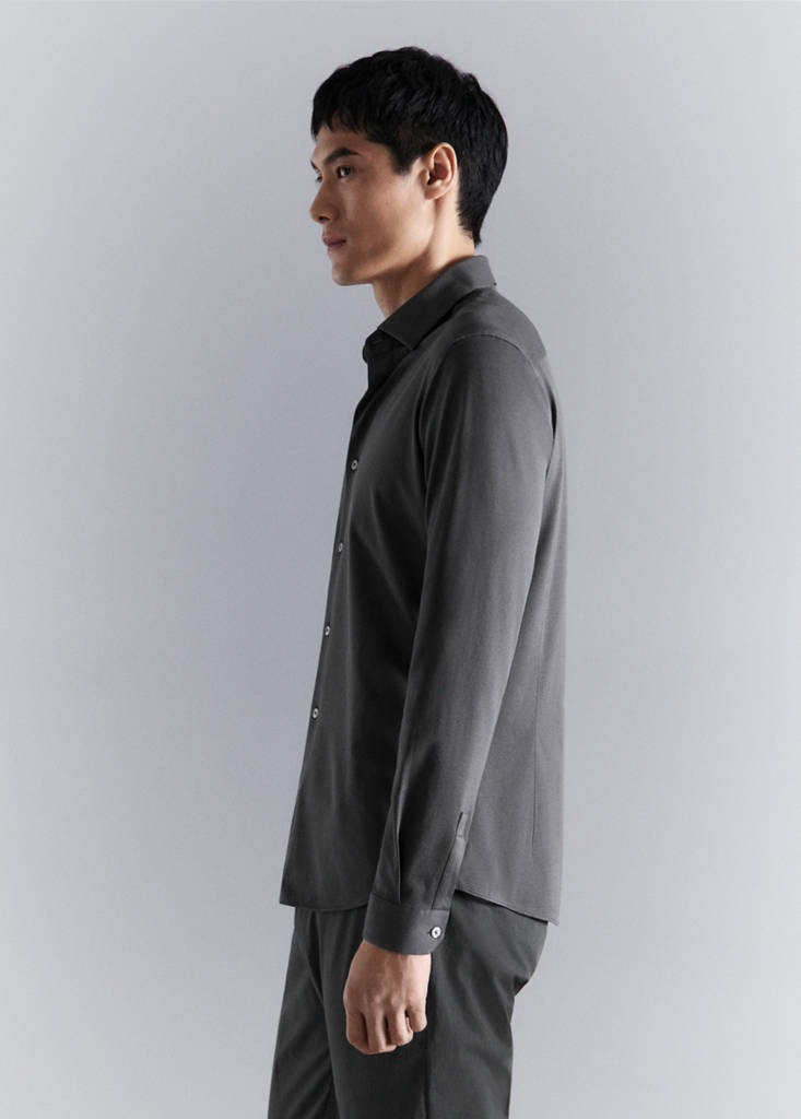 Slim fit comfort stretch non-iron cotton shirt — Charcoal