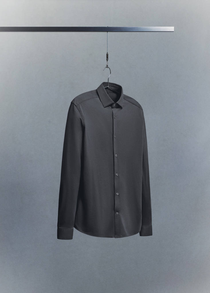 Slim fit comfort stretch non-iron cotton shirt — Charcoal