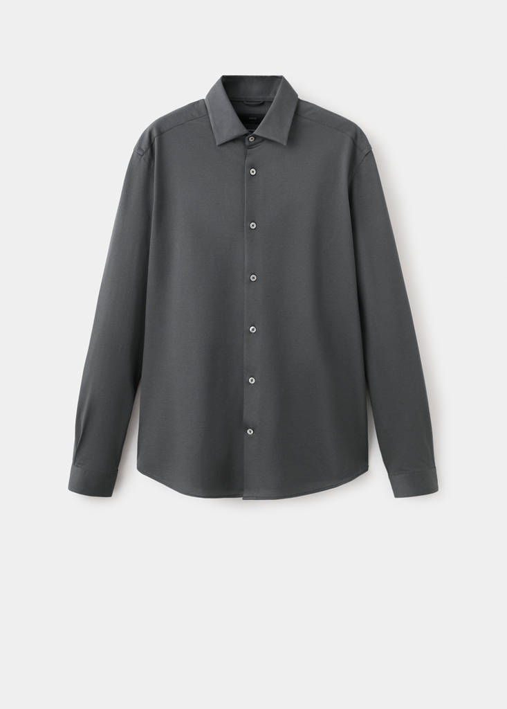 Slim fit comfort stretch non-iron cotton shirt — Charcoal