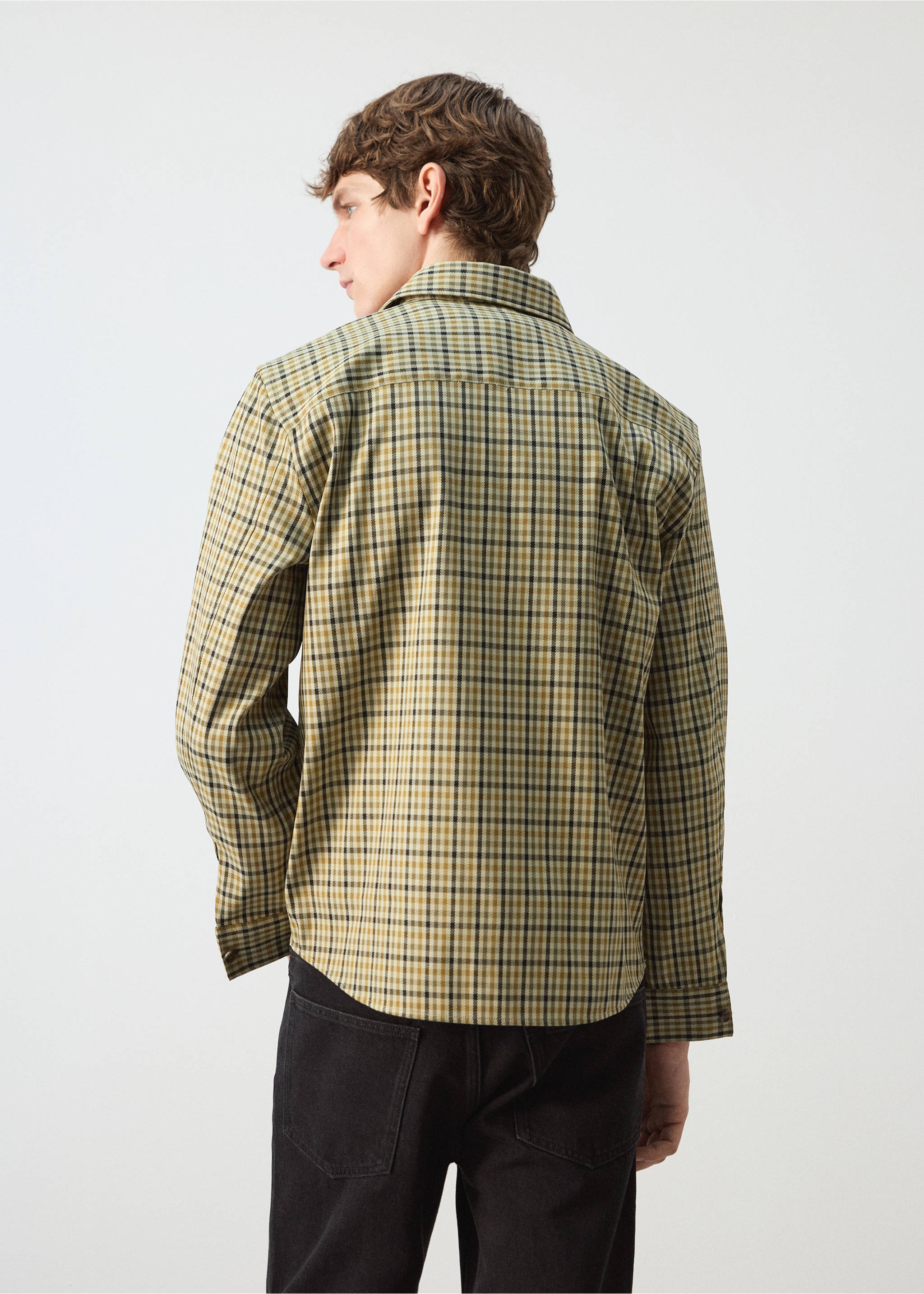 Куртка в клетку с застежкой на пуговицы - Обратная сторона изделия, Оливковый. Ref: 27054423-00.