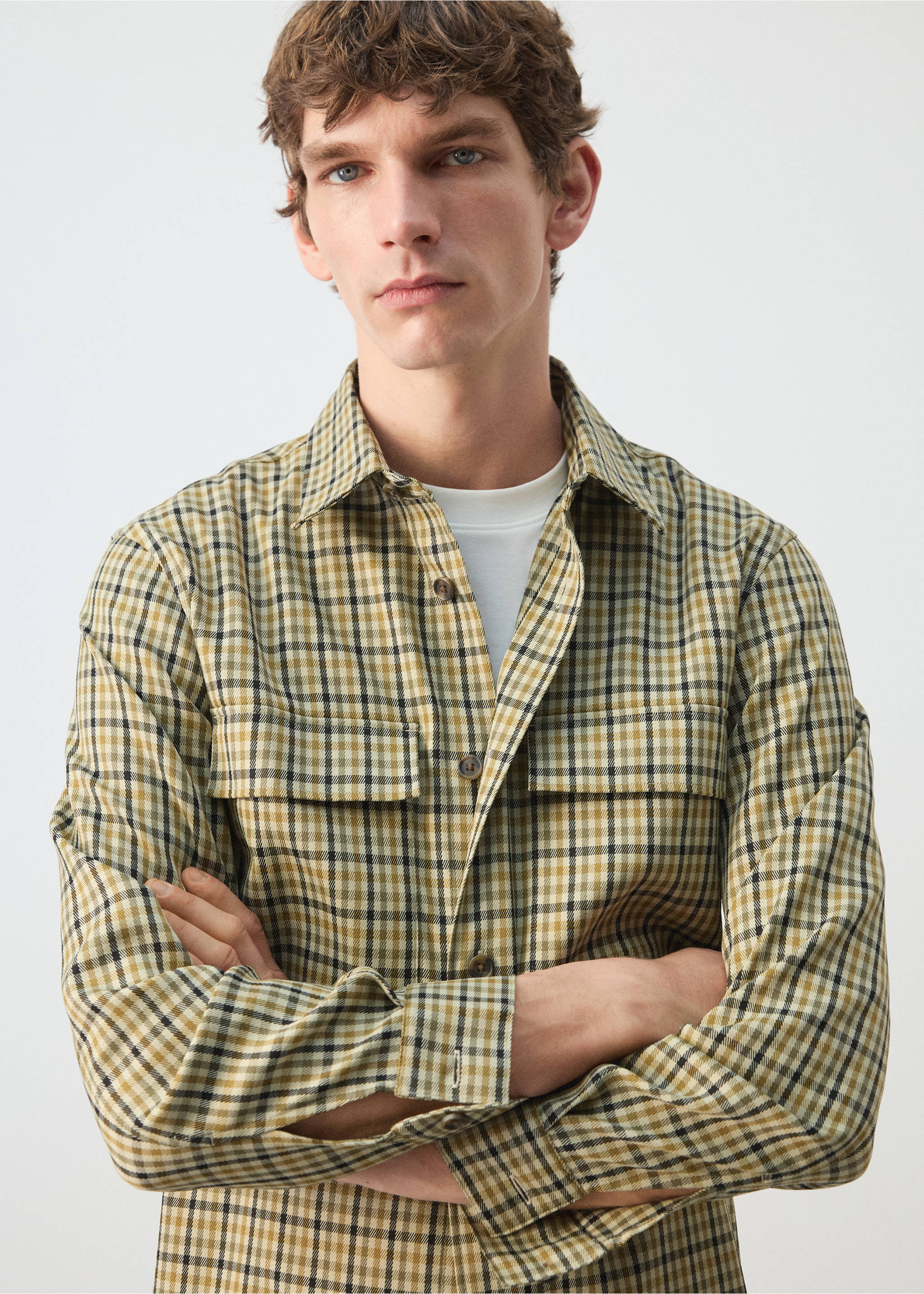 Куртка в клетку с застежкой на пуговицы - Деталь изделия 1, Оливковый. Ref: 27054423-00.