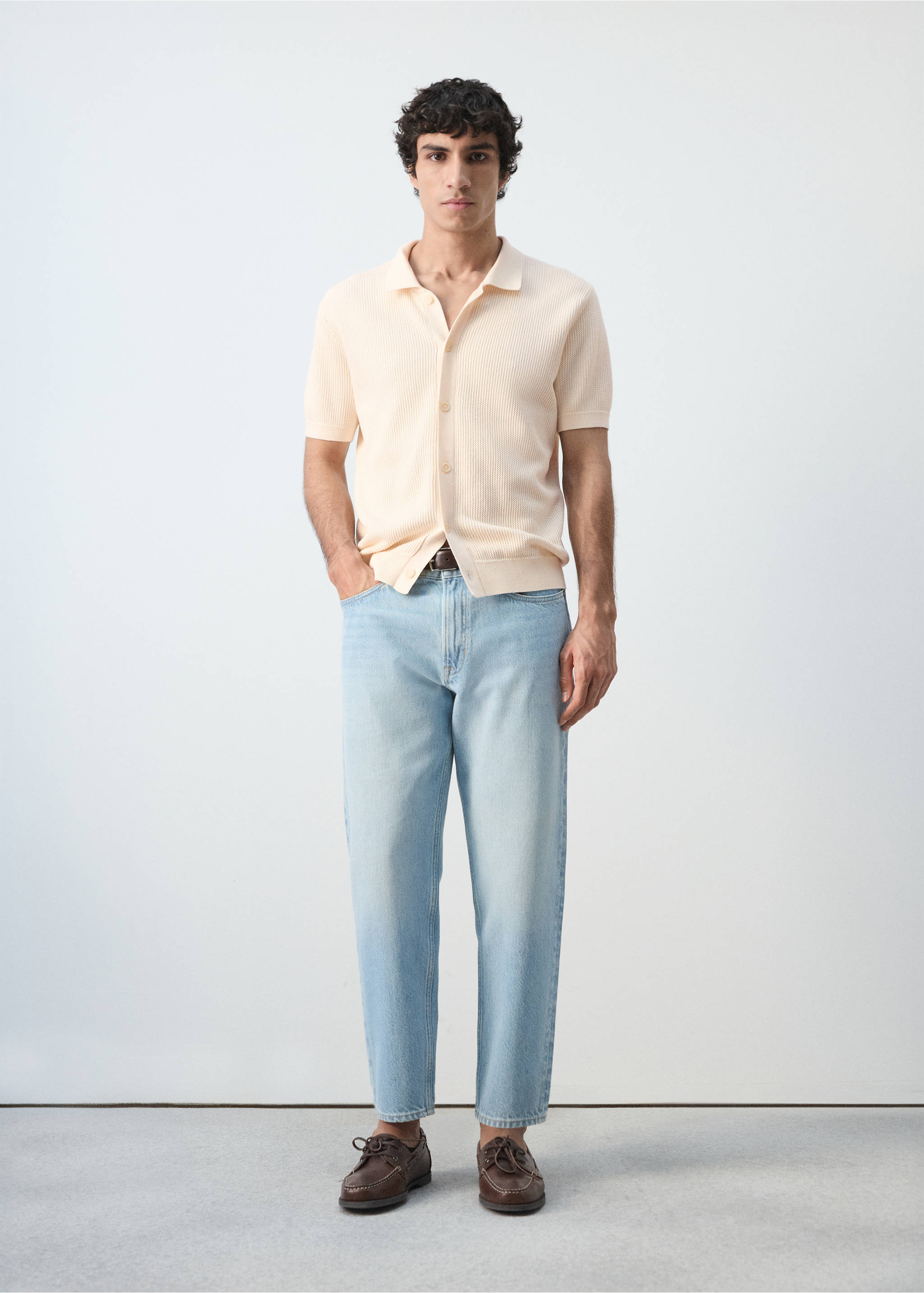 Polo 100% algodón punto estructura botones - Plano general, Blanco roto. Ref: 27054426-00.