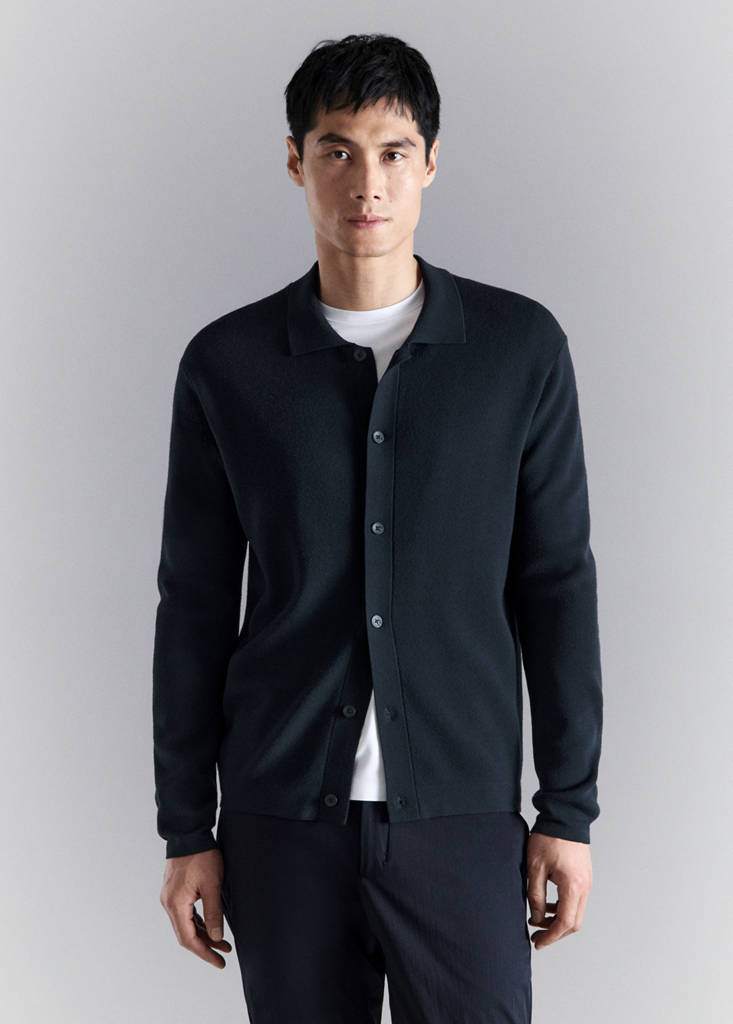 Fine knit comfort stretch cardigan — Navy