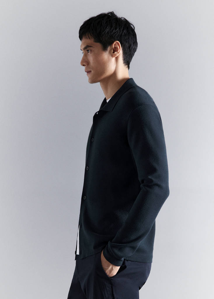 Fine knit comfort stretch cardigan — Navy