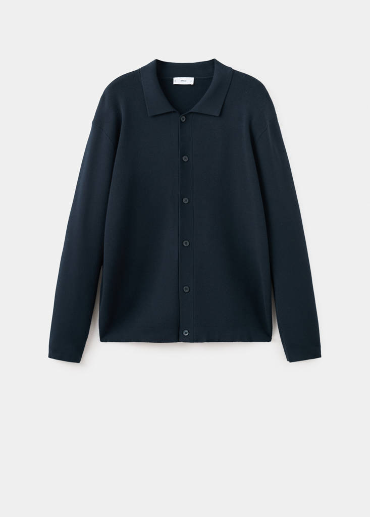 Fine knit comfort stretch cardigan — Navy