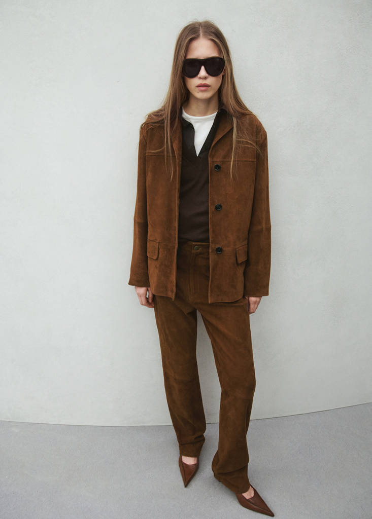Straight blazer with front stitching — Tobacco Brown