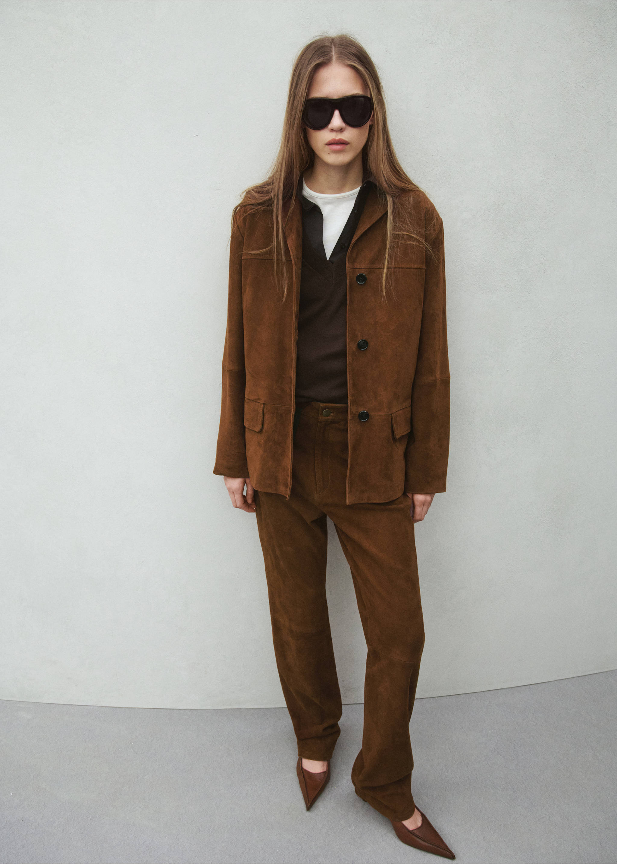 Straight blazer with front stitching - General plane, Tobacco Brown. Ref: 27054432-00.