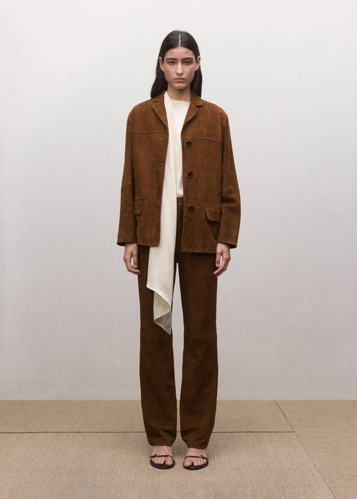 Straight blazer with front stitching — Tobacco Brown
