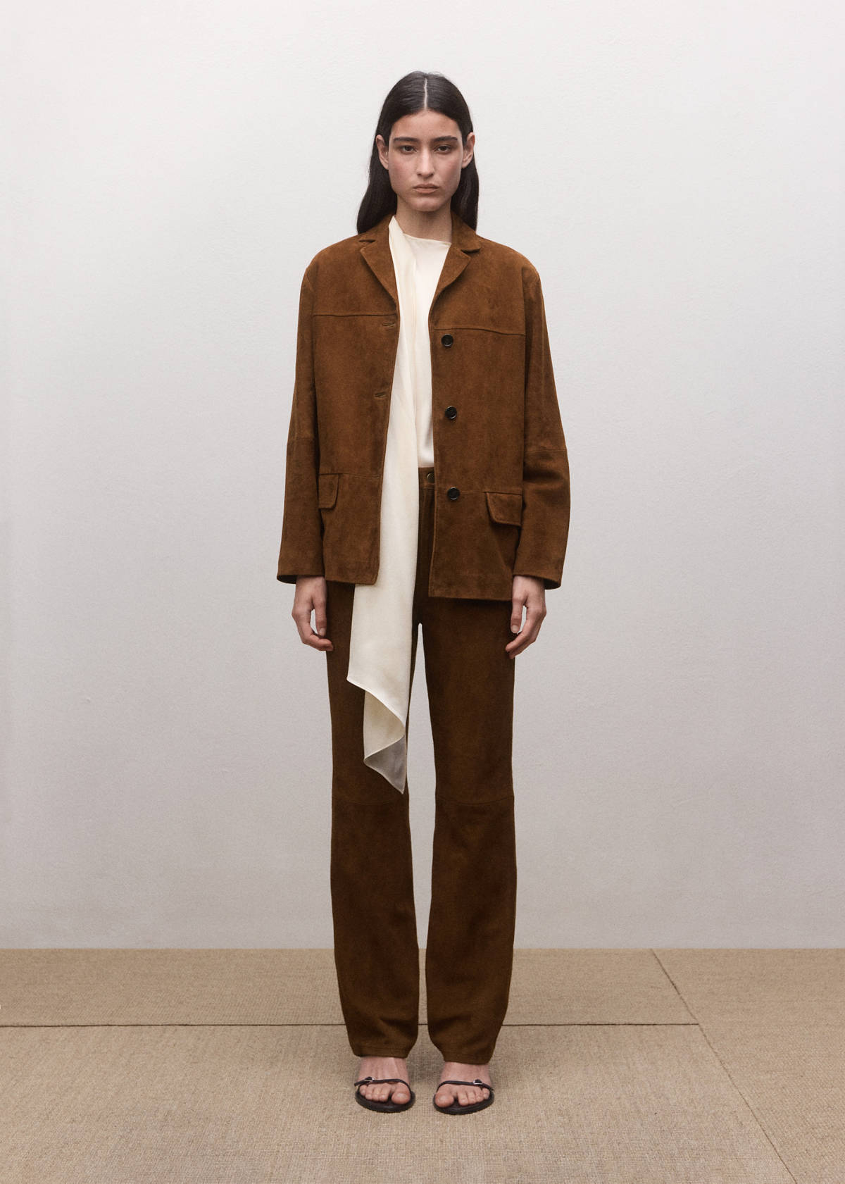 Straight blazer with front stitching — Tobacco Brown