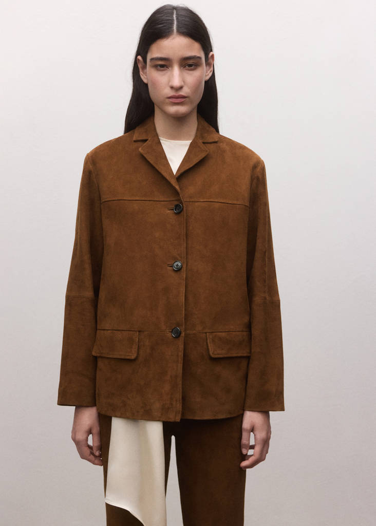 Straight blazer with front stitching — Tobacco Brown