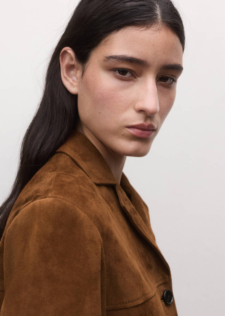 Straight blazer with front stitching — Tobacco Brown