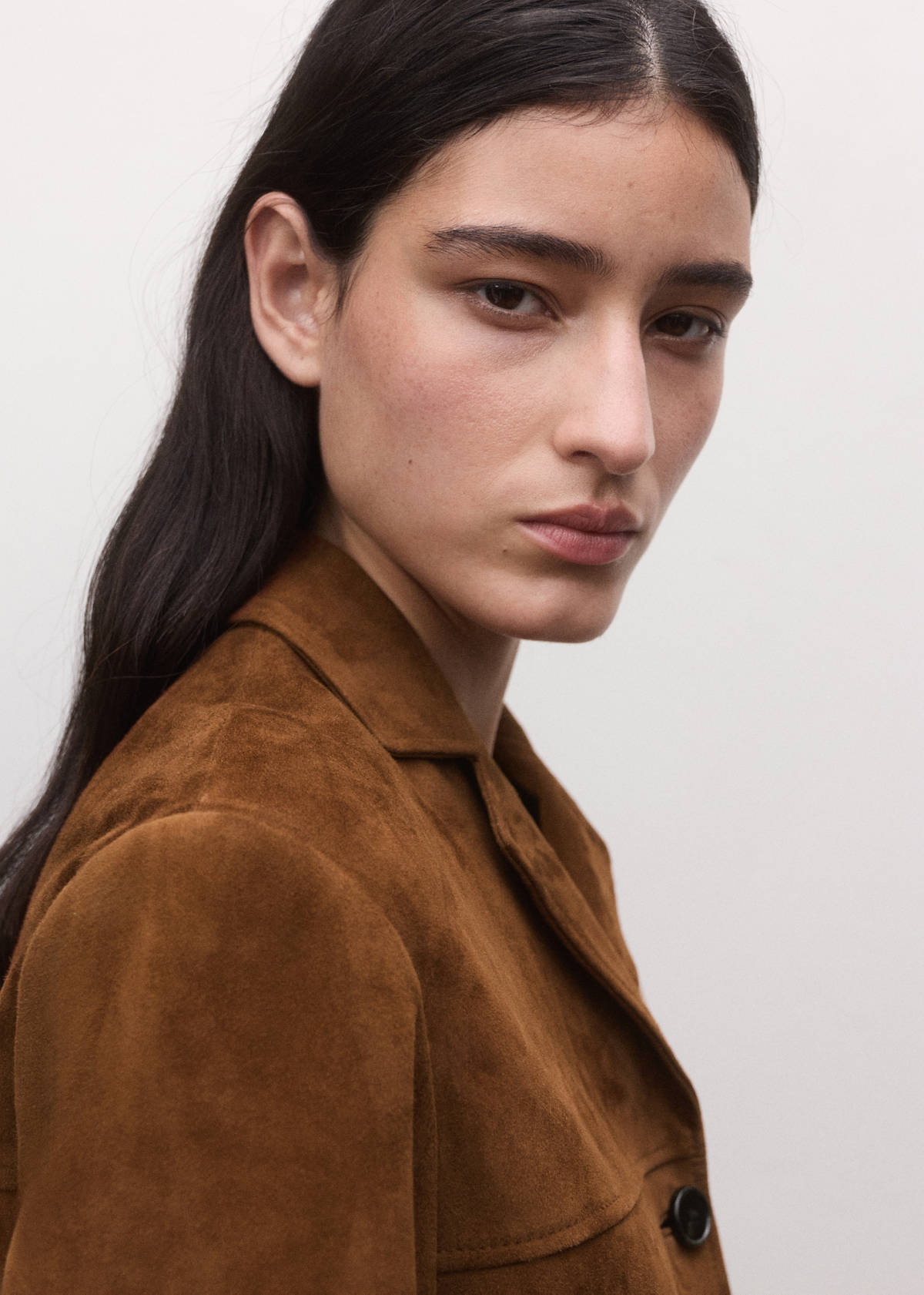 Straight blazer with front stitching — Tobacco Brown