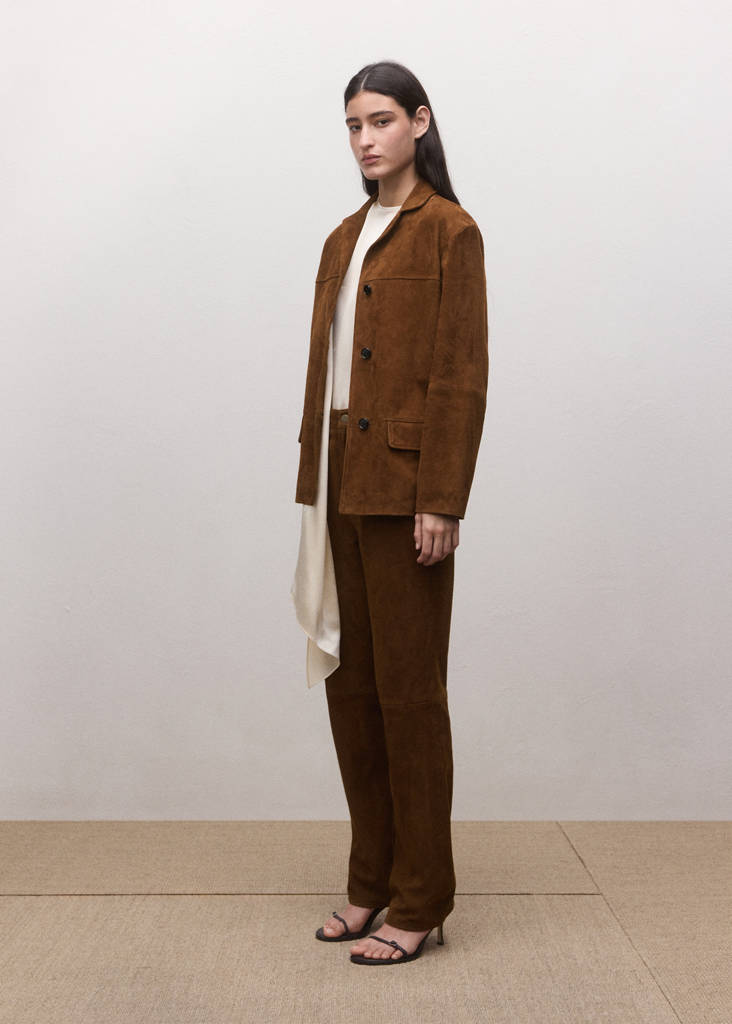 Straight blazer with front stitching — Tobacco Brown
