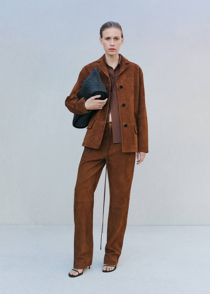 Straight blazer with front stitching — Tobacco Brown