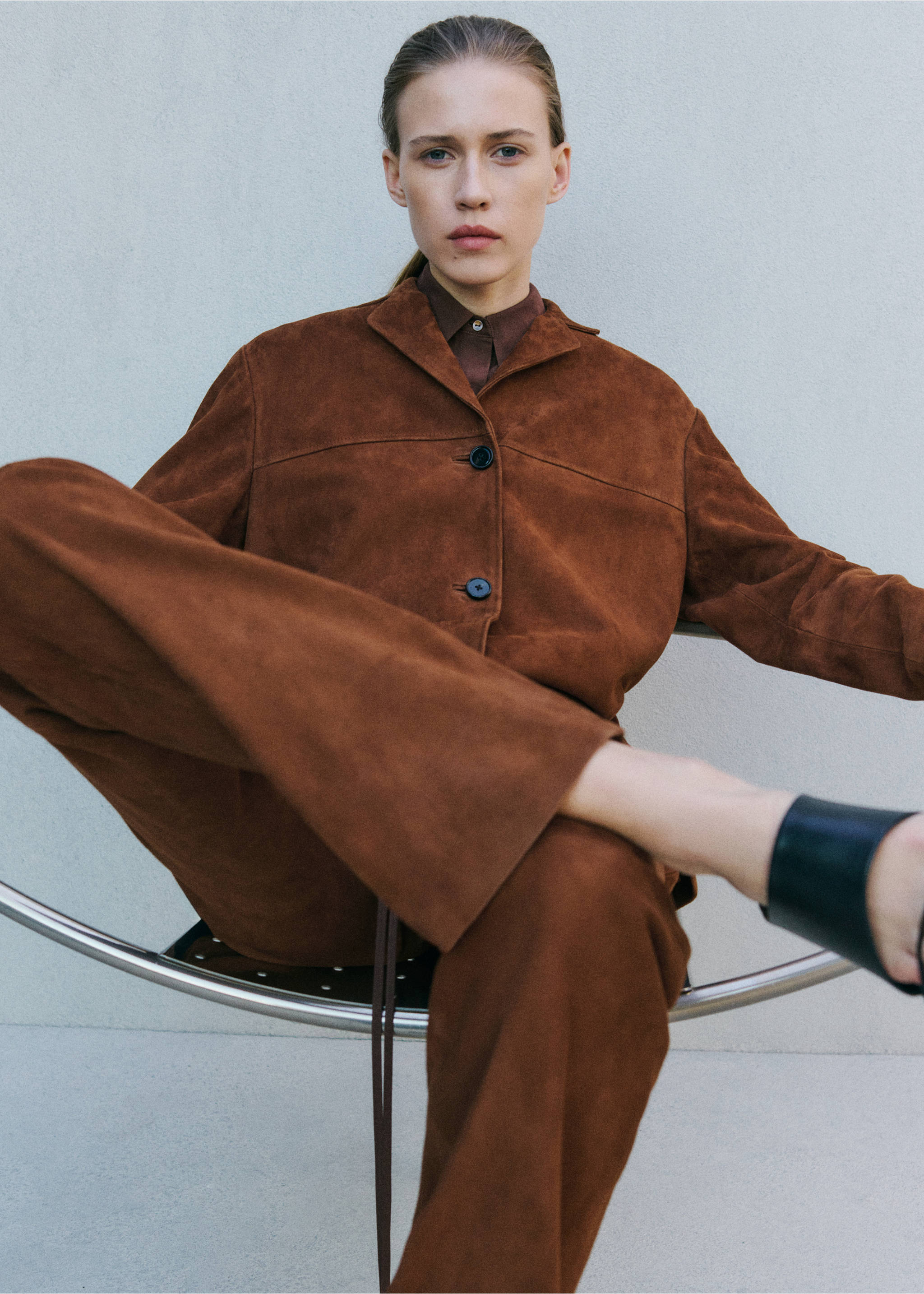 Blazer recta ante pespunte - Plano medio, Marrón tabaco. Ref: 27054432-03.