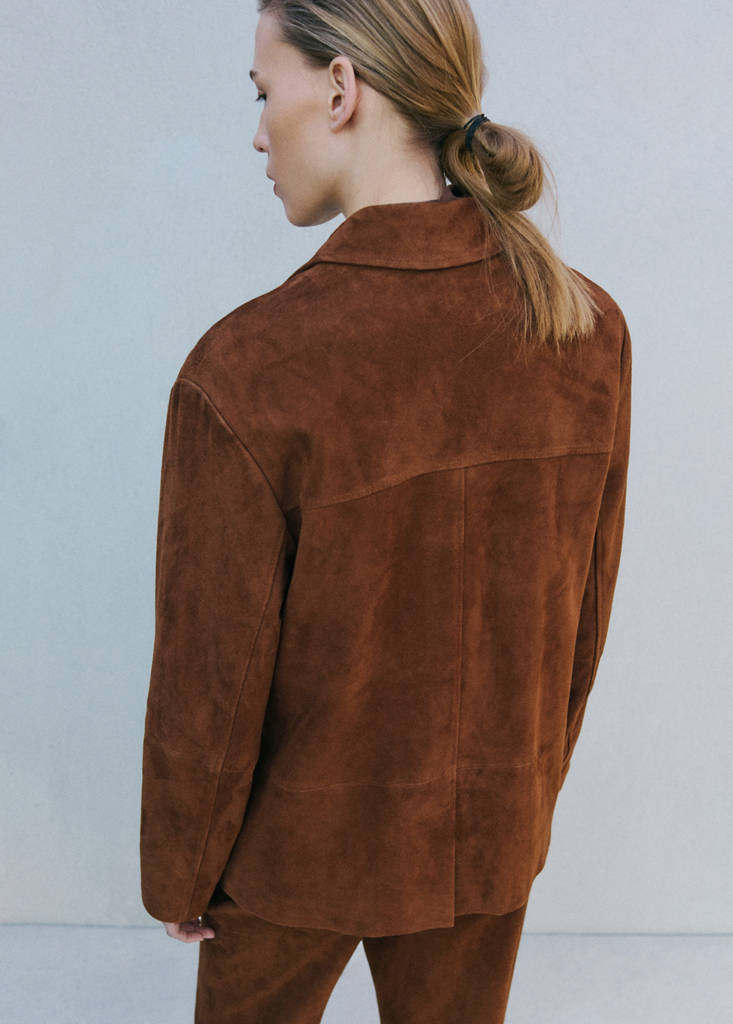 Straight blazer with front stitching — Tobacco Brown