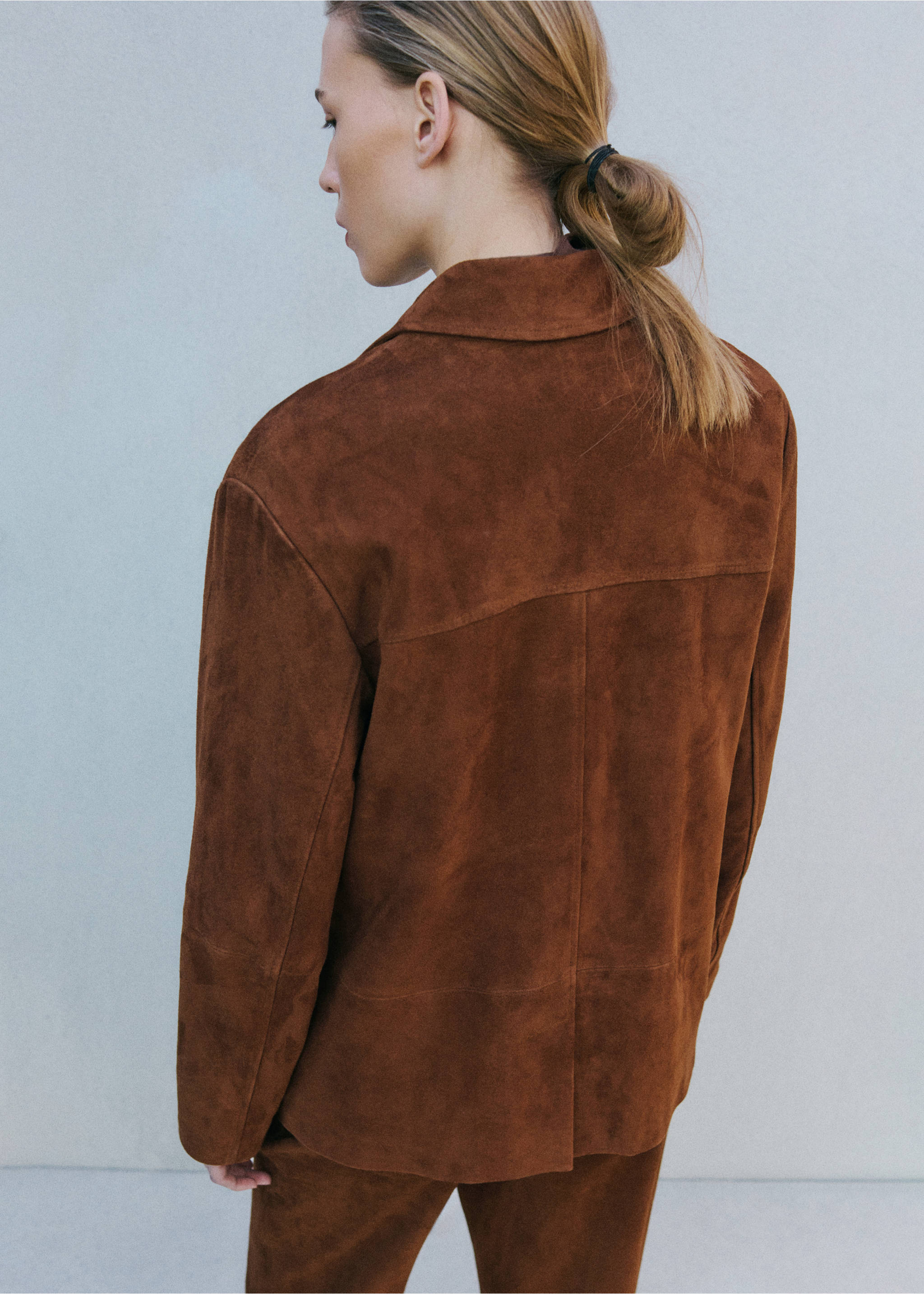 Blazer recta ante pespunte - Reverso del artículo, Marrón tabaco. Ref: 27054432-03.