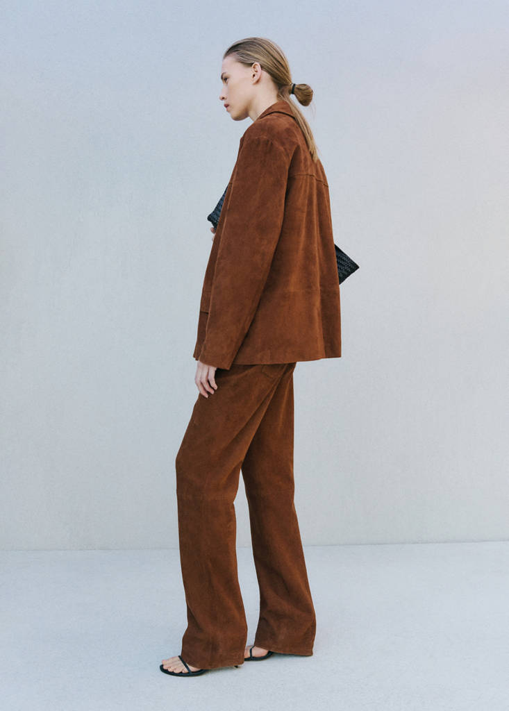 Straight blazer with front stitching — Tobacco Brown