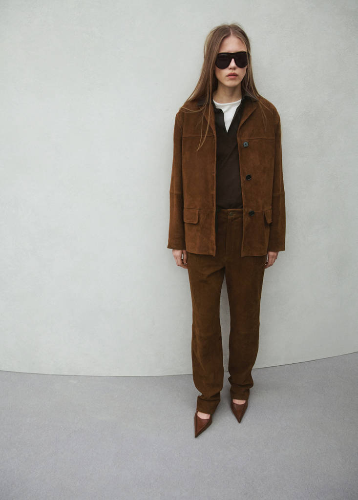 Straight-fit leather trousers — Tobacco Brown
