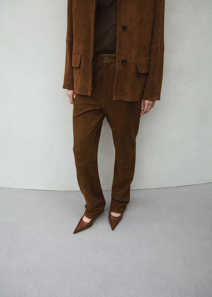 Straight-fit leather trousers — Tobacco Brown