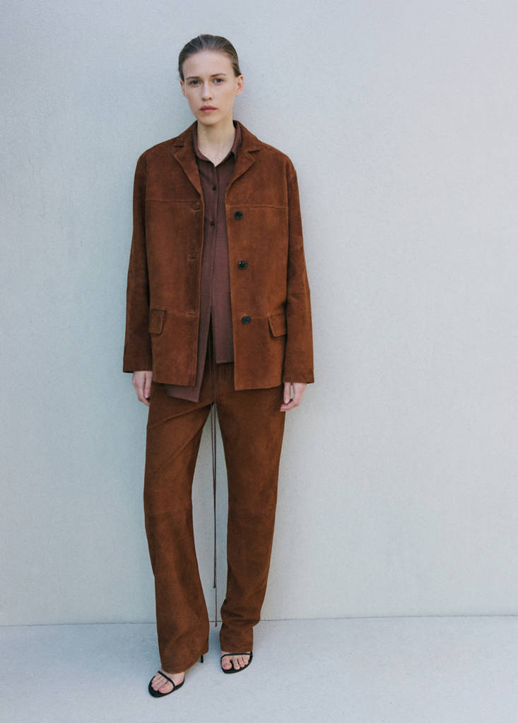 Straight-fit leather trousers — Tobacco Brown